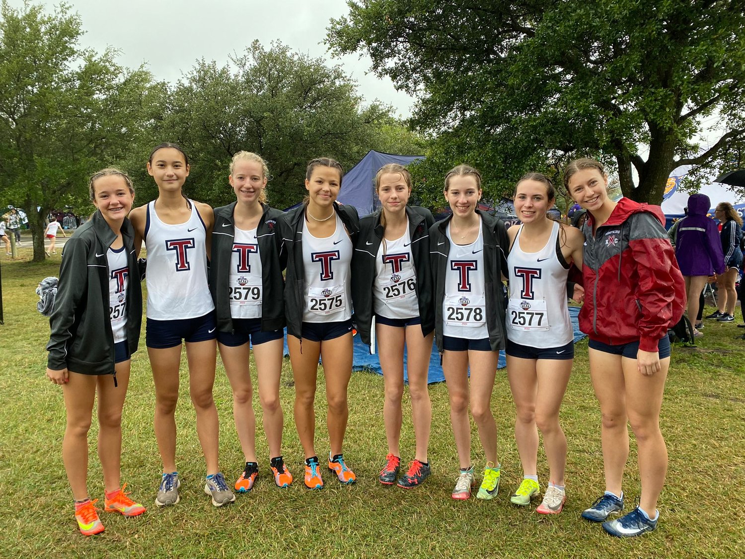 The Tompkins girls cross country team before Friday’s state meet.